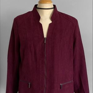 STUDIO WORKS Burgundy Jacket Size 14 Studio Works Velour-like Zip Up Curvy
